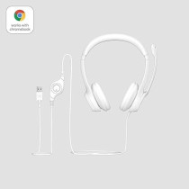 Logitech H390 Wired Headset For PC/Laptop, Stereo Headphones with Noise Cancelling Microphone, USB-A, In-Line Controls, Works with Chromebook, Off-White