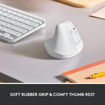 Logitech Lift Vertical Ergonomic Mouse, Wireless, Bluetooth Or Logi Bolt USB Receiver, Quiet Clicks, 4 Buttons, Compatible With Windows/MacOS/iPadOS, Laptop, PC, Off White