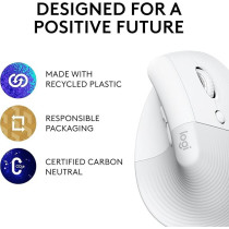 Logitech Lift Vertical Ergonomic Mouse, Wireless, Bluetooth Or Logi Bolt USB Receiver, Quiet Clicks, 4 Buttons, Compatible With Windows/MacOS/iPadOS, Laptop, PC, Off White