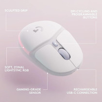 Logitech G G705 Wireless Gaming Mouse, Customisable LIGHTSYNC RGB Lighting, LIGHTSPEED Wireless, Bluetooth Connectivity, Lightweight, PC/Mac/Laptop, White Mist