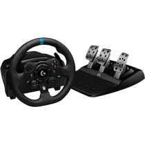 Logitech G923 Racing Wheel And Pedals, Trueforce Feedback, Responsive Driving Design, Dual Clutch Launch Control, Genuine Leather, For Xbox One, PC, Black