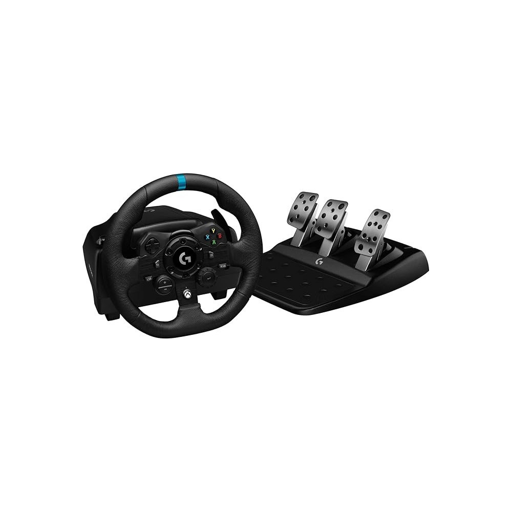 Logitech G923 Racing Wheel And Pedals, Trueforce Feedback, Responsive Driving Design, Dual Clutch Launch Control, Genuine Leather, For Xbox One, PC, Black