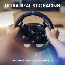 Logitech G923 Racing Wheel And Pedals, Trueforce Feedback, Responsive Driving Design, Dual Clutch Launch Control, Genuine Leather, For Xbox One, PC, Black