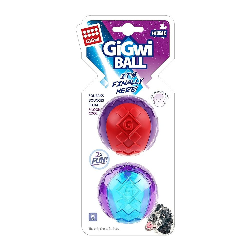 Gigwi Squeaker Ball Set For Dogs, Multi-Colour, Medium, 2 Pieces