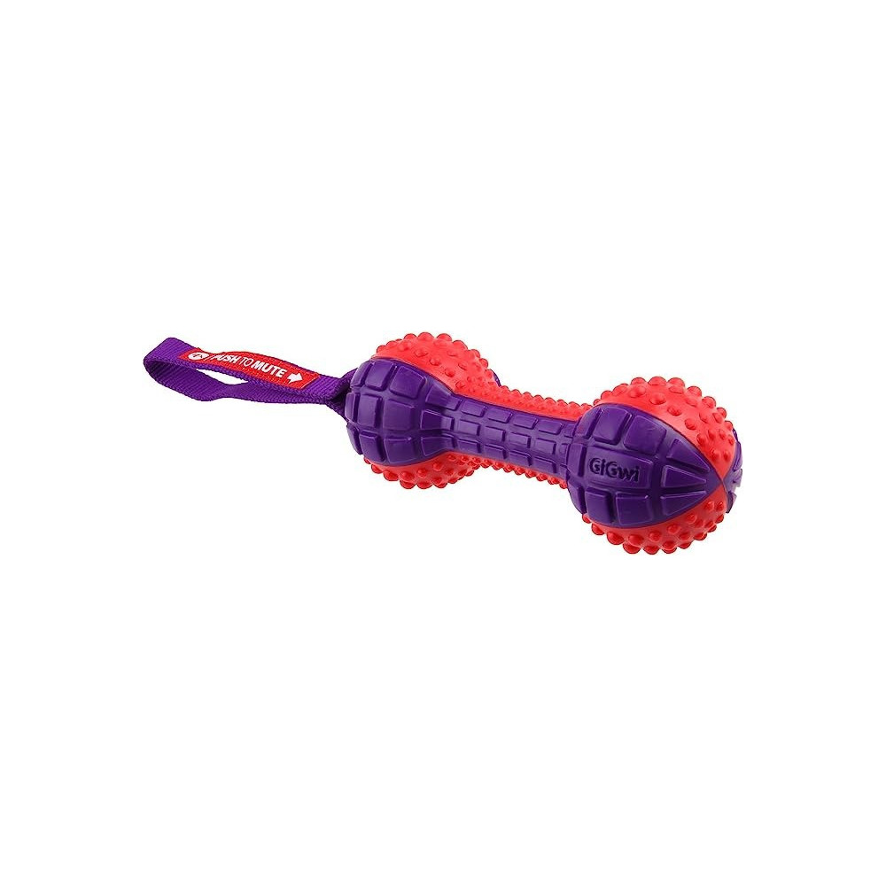 Gigwi Dumbell Push To Mute Squeaker Dog Toy, Red/Purple