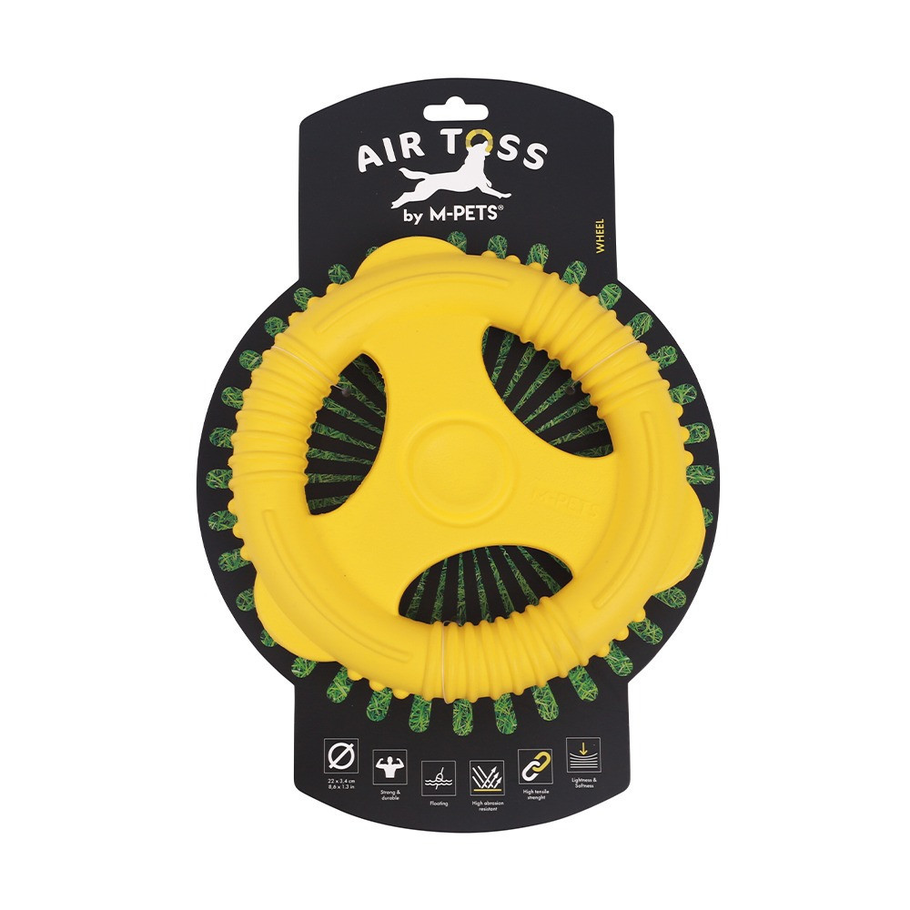 M-PETS Air Toss Wheel Dog Toy, Yellow