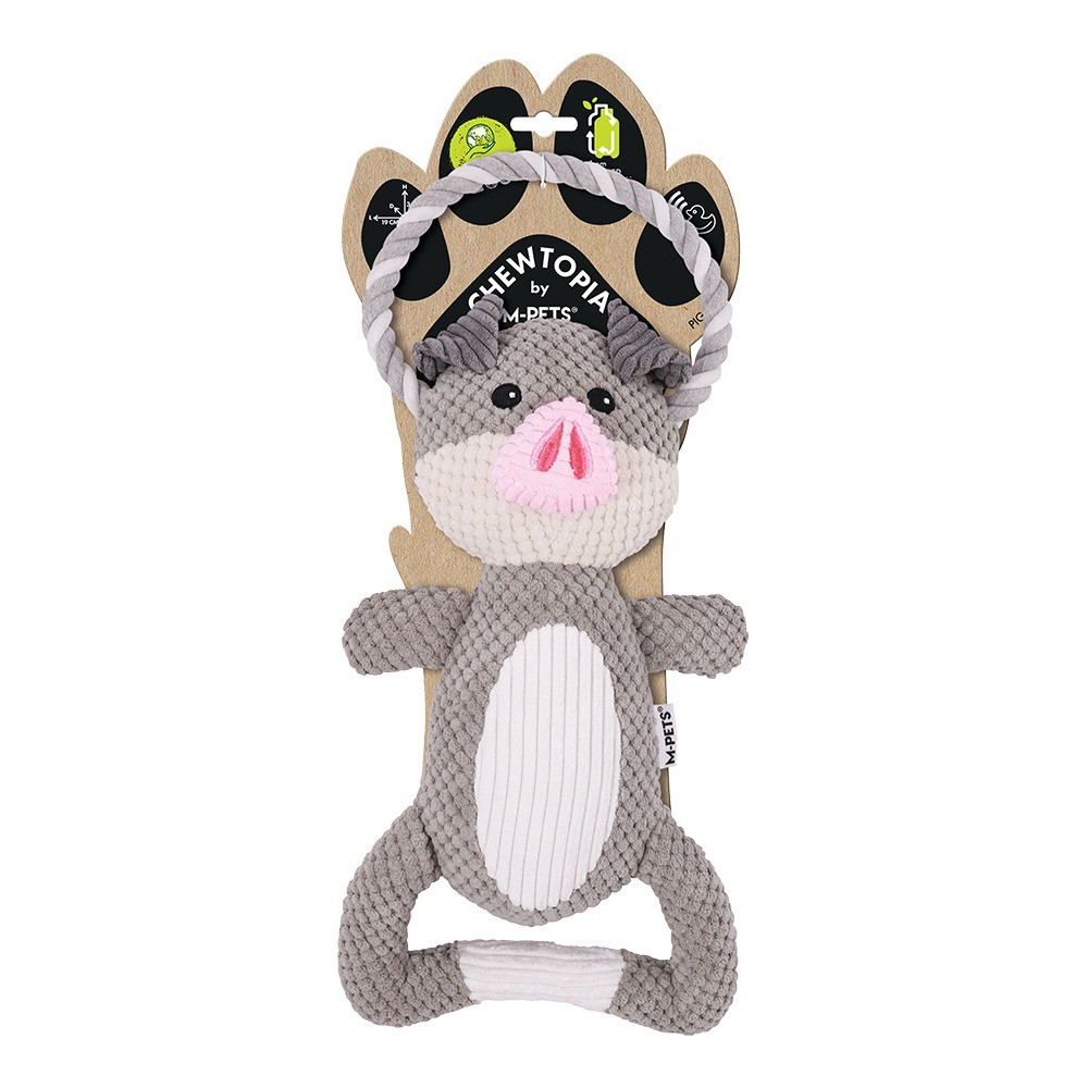 M-PETS Chewtopia Pig Dog Toy, Grey/White
