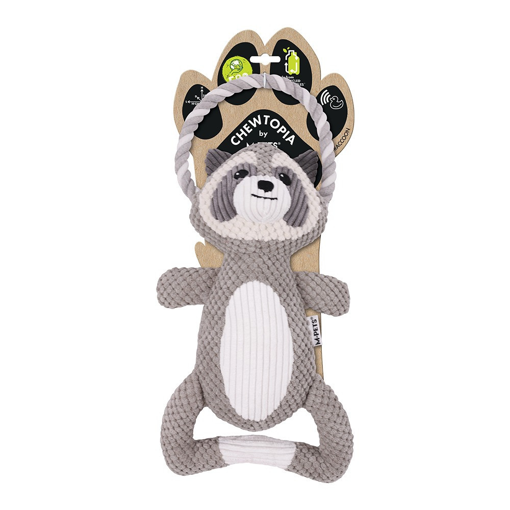 M-PETS Chewtopia Raccoon Dog Toy, Grey/White