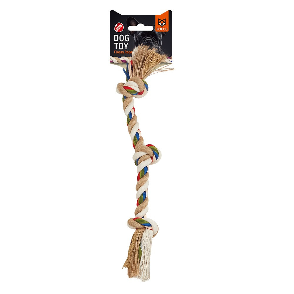 FOFOS 3 Knots Flossy Rope Dog Toy, Multicolour