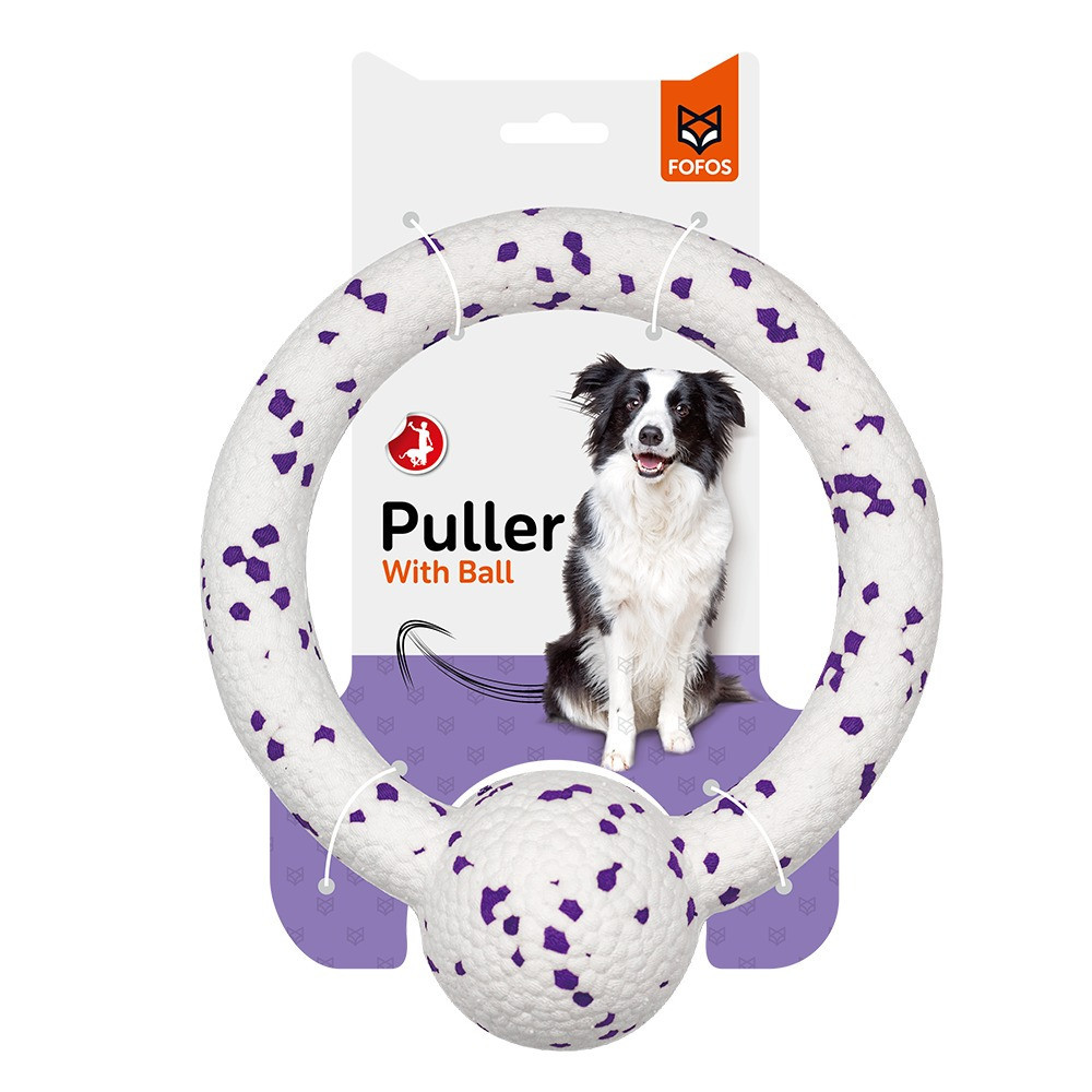 FOFOS Durable Puller with Ball Dog Toy, White/Purple