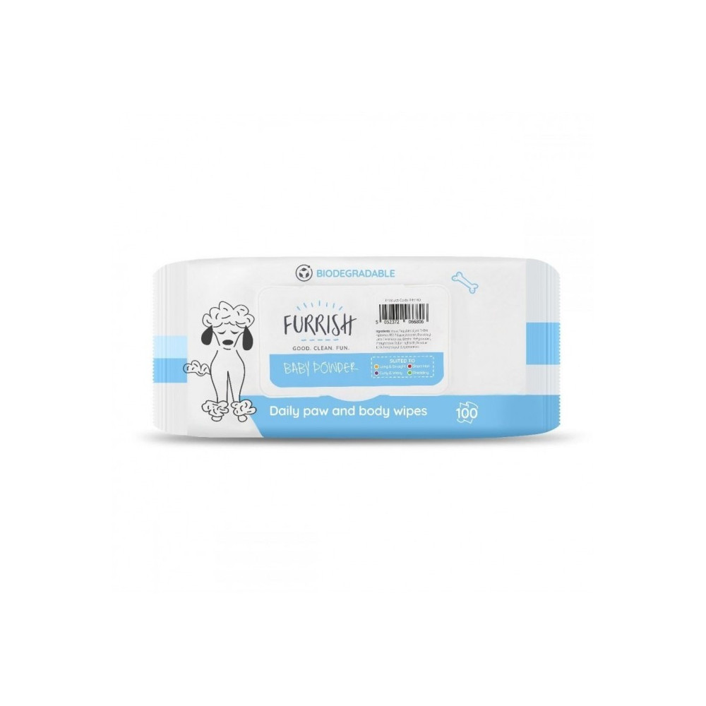 Furrish Baby Powder Daily Paw And Body Wipes For Dogs, 100 Pck