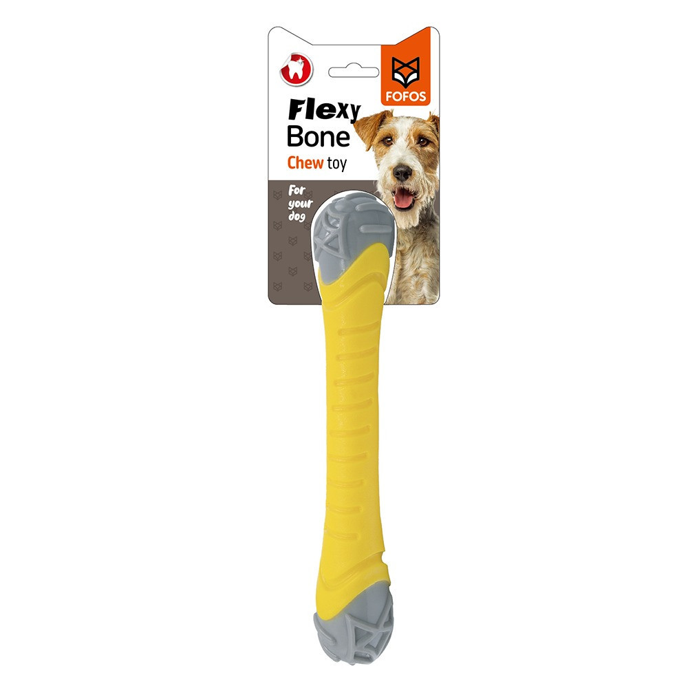 FOFOS Flexy Bone Chew Toy Large, Yellow/Grey