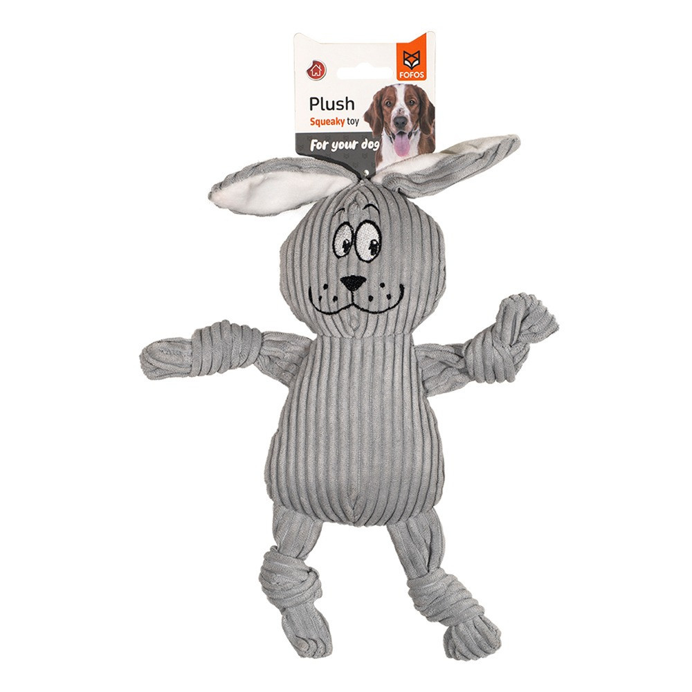 FOFOS Fluffy Rabbit Stuffed Soft Squeaky Plush Dog Toy, Grey