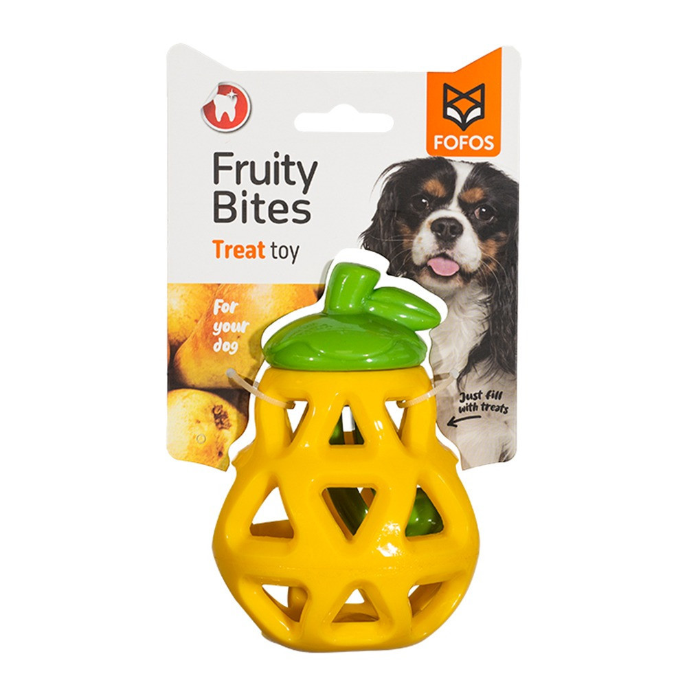 FOFOS Fruity Bites Pear Treat Dispensing Dog Toy, Yellow