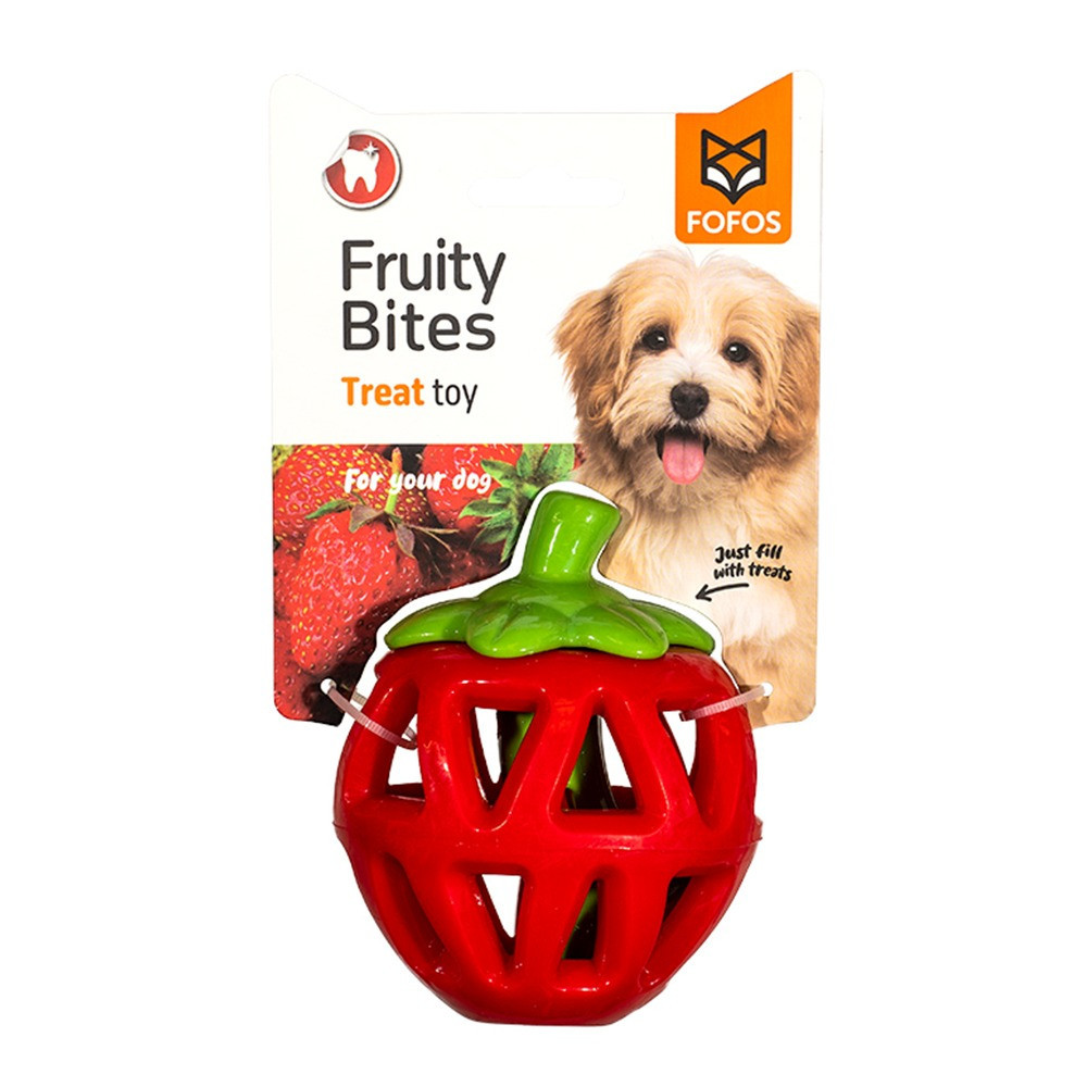 FOFOS Fruity Bites Strawberry Treat Dispensing Dog Toy, Red