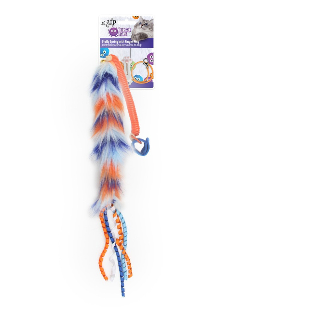 All For Paws Furry Ball Fluffy Spring With Finger Ring, Orange