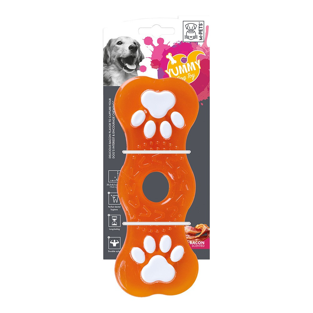 M-Pets Yummy Bone Dog Toy, White/Orange