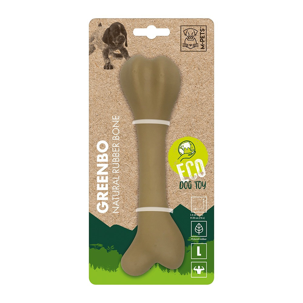 M-Pets Greenbo Natural Rubber Bone Dog Toy, Large, Brown