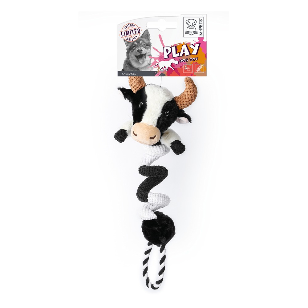 M-Pets Limited Edition Animo Cow Dog Toy, Black/White