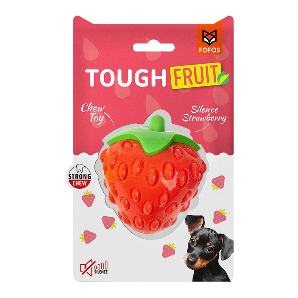 FOFOS Tough Fruit Silence Strawberry Dog Toy, Red