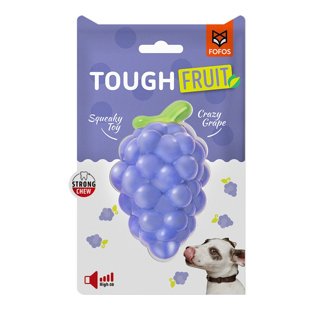 FOFOS Tough Fruit Squeaky Crazy Grape Dog Toy, Purple