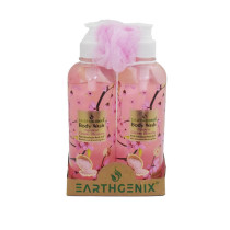 Earthgenix Japanese Cherry Blossom Body Wash 500ml Pack Of 2pcs With Loofah