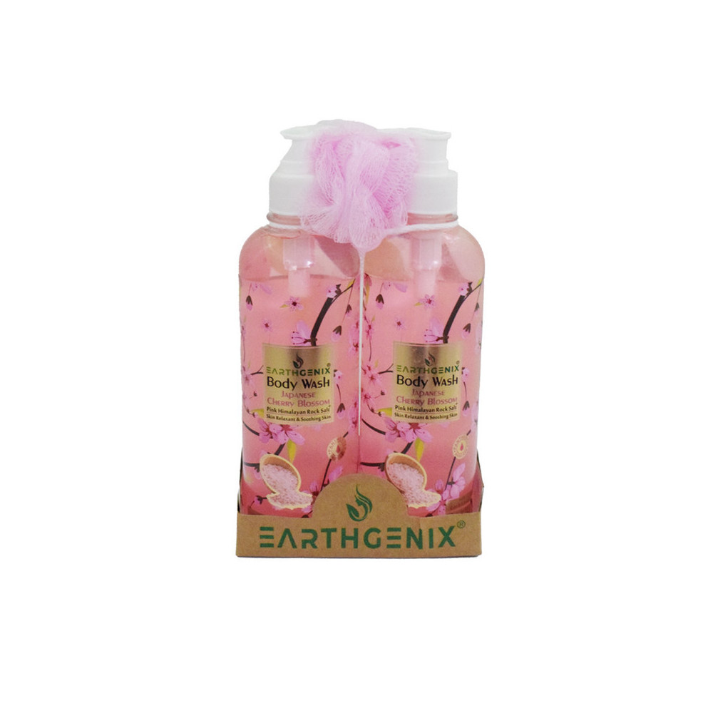 Earthgenix Japanese Cherry Blossom Body Wash 500ml Pack Of 2pcs With Loofah