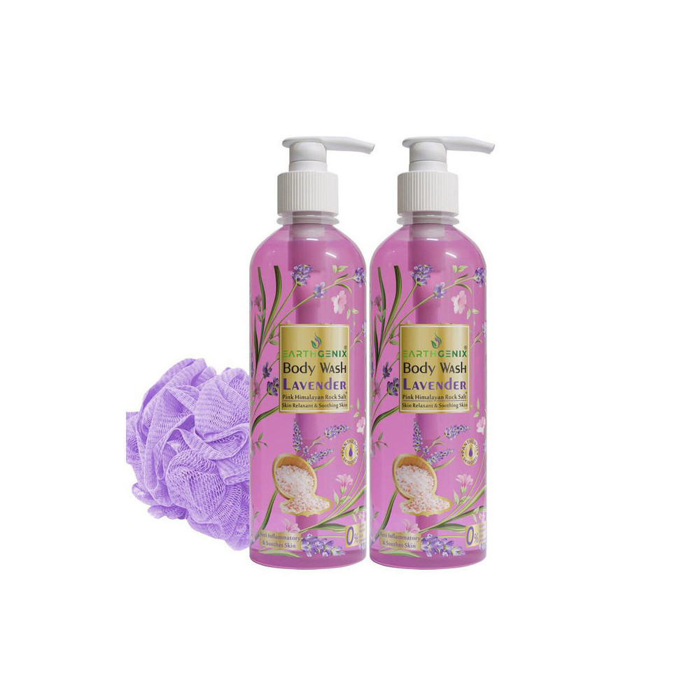 Earthgenix Lavender Body Wash 500ml Pack Of 2pc with Loofah