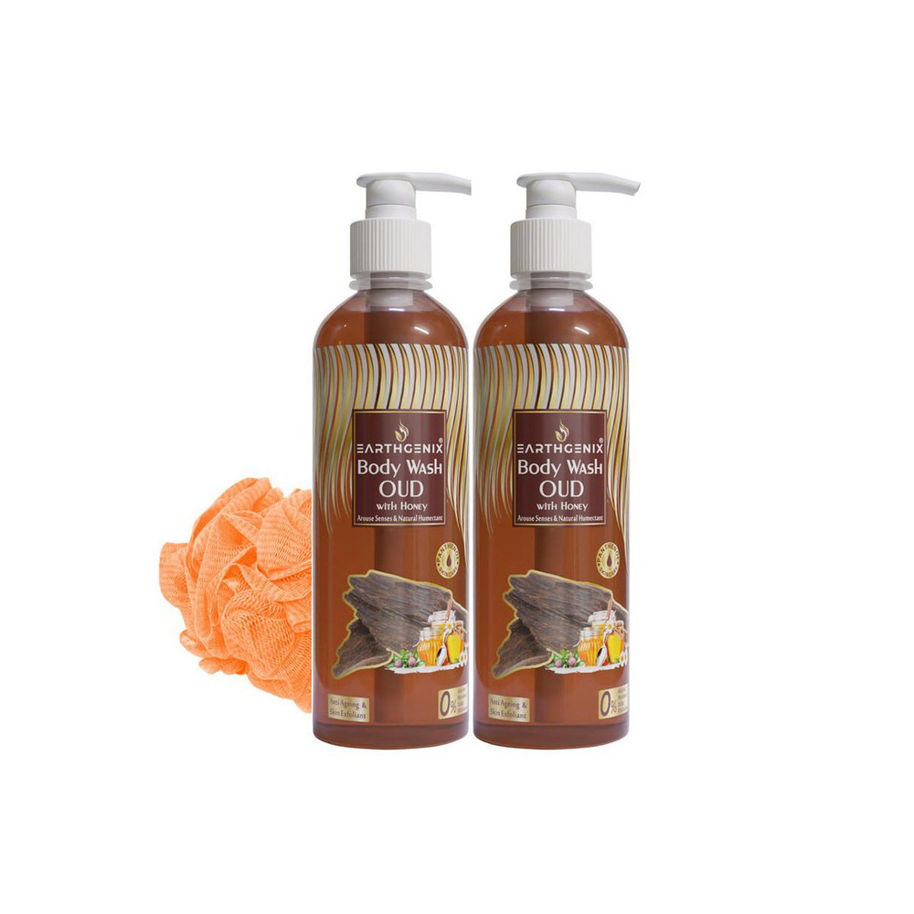 Earthgenix Oud with Honey Body Wash 500ml Pack Of 2pcs with Loofah