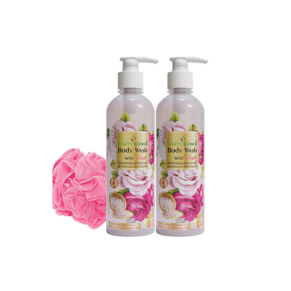 Earthgenix Wild Rose Body Wash 500ml Pack Of 2pcs with Loofah
