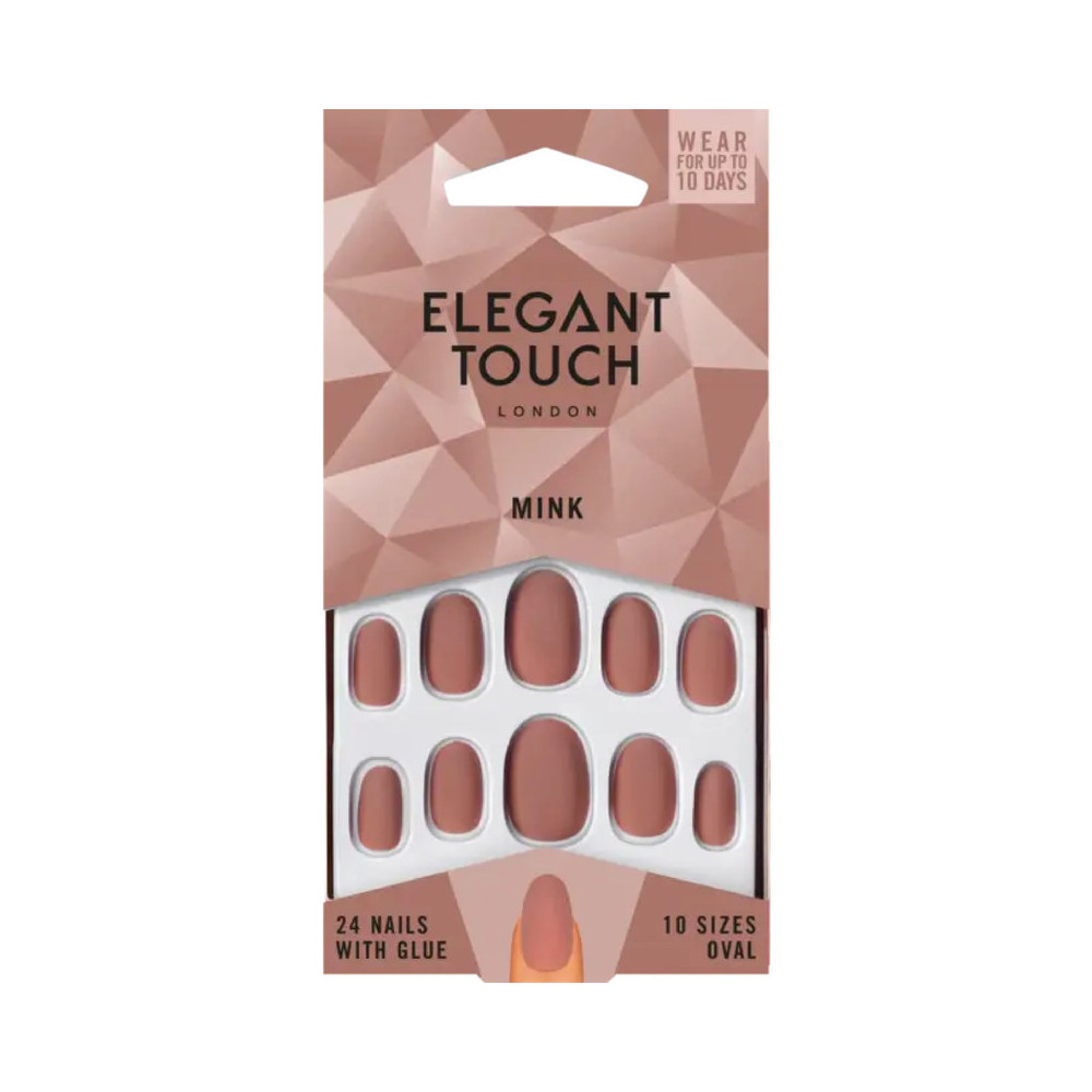 Elegant Touch Nude Collection False Nails Pack Of 24 Nails With Glue, Mink