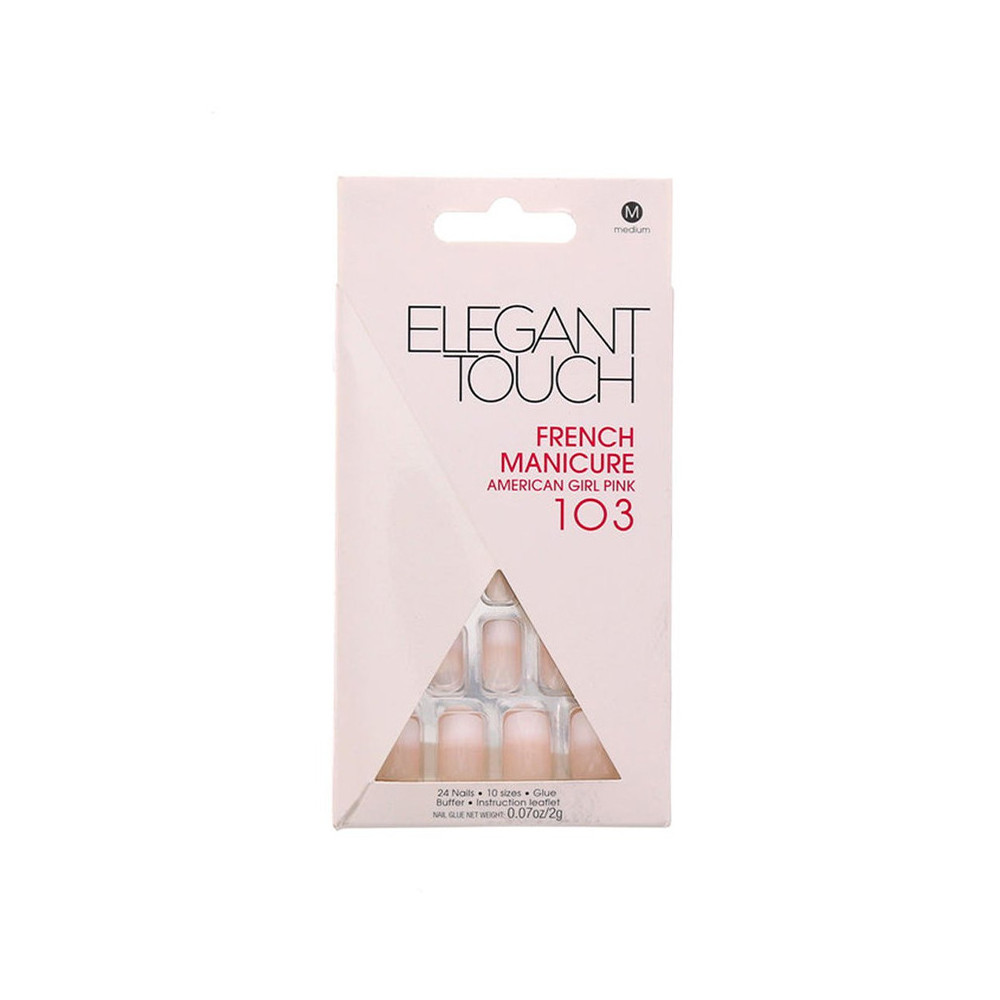 Elegant Touch French Manicure American Girl Pink 103, Pack Of 24 Nails With Glue, Medium