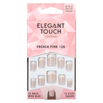 Elegant Touch Natural French Pink 126 Short Pack Of 24 Nails With Glue