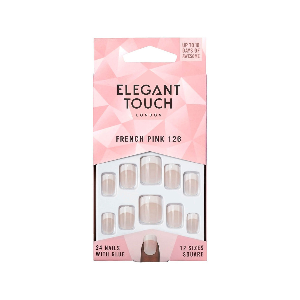 Elegant Touch Natural French Pink 126 Short Pack Of 24 Nails With Glue