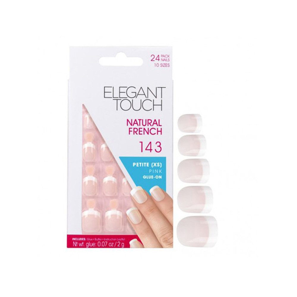 Elegant Touch Natural French 143 Fake Nails Petite XS Pink, Pack Of 24 Nails With Glue