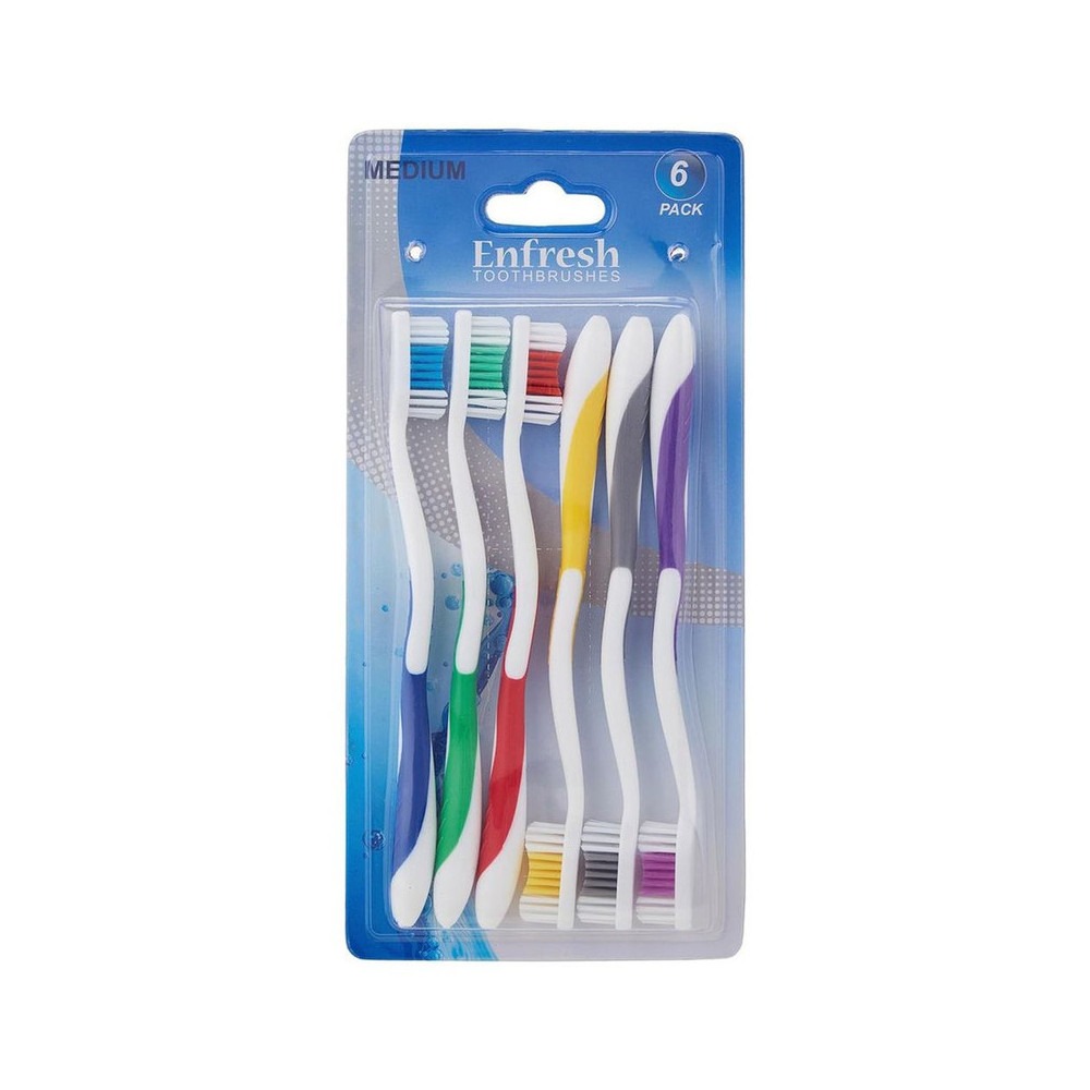 Enfresh Toothbrush Pack Of 6 With Medium Bristles, Multicolour