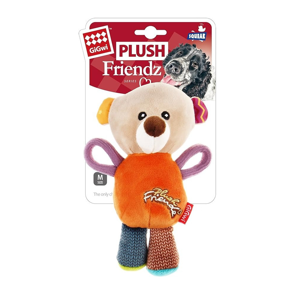 Gigwi Plush Friendz Squeaker Dog Toy, Bear