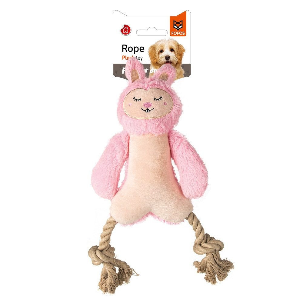 FOFOS Rope Leg Plush Rabbit Dog Toy, Pink