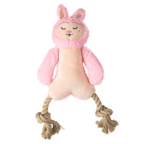 FOFOS Rope Leg Plush Rabbit Dog Toy, Pink