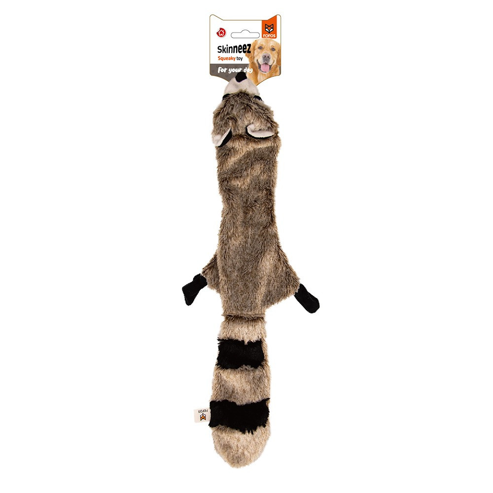 FOFOS Skinneez Raccoon Dog Toy, Durable Stuffing, Grey/Black