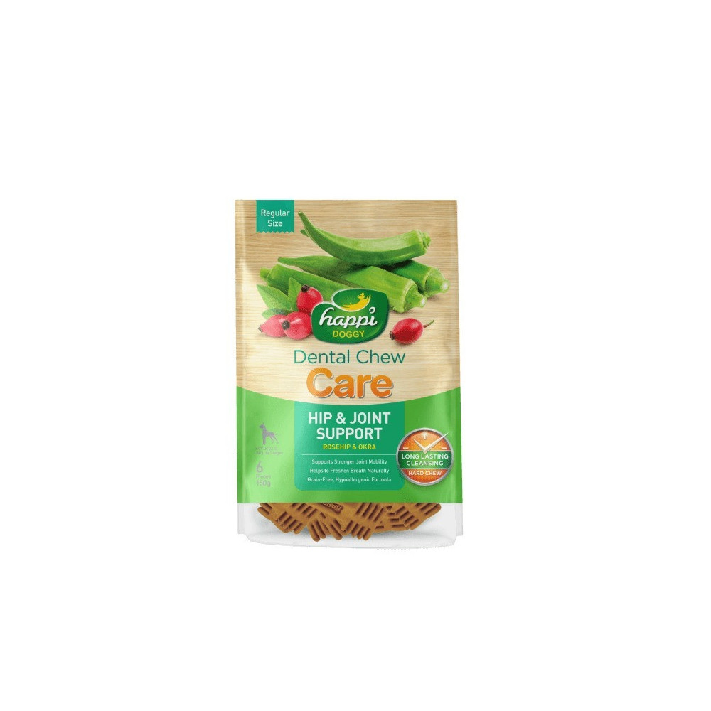 Happi Doggy Dental Chew Care-Hip And Joint Support, Rosehip And Okra, 4 Inch, 6 Pieces, 150 Gm
