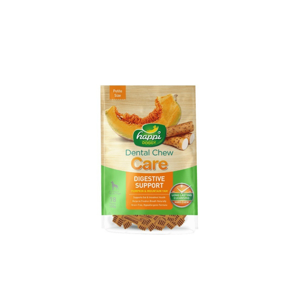 Happi Doggy Dental Chew Care-Digestive Support, Pumpkin And Mountain Yam, 2.5 Inch, 18 Pieces, 150 Gm