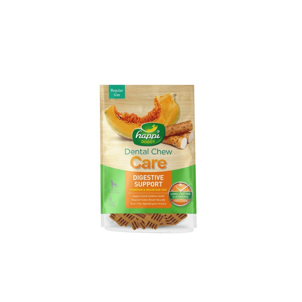 Happi Doggy Dental Chew Care-Digestive Support, Pumpkin And Mountain Yam, 4 Inch, 6 Pieces, 150 Gm
