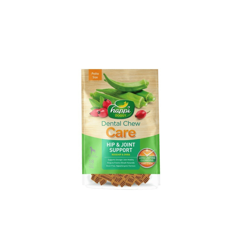 Happi Doggy Dental Chew Care-Hip And Joint Support, Rosehip And Okra, 2.5 Inch, 18 Pieces, 150 Gm