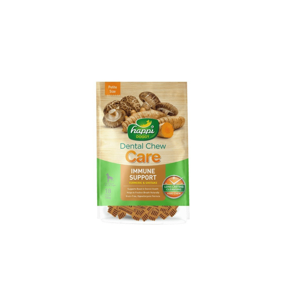 Happi Doggy Dental Chew Care-Immune Support, Turmeric And Shiitake, 2.5 Inch, 18 Pieces, 150 Gm