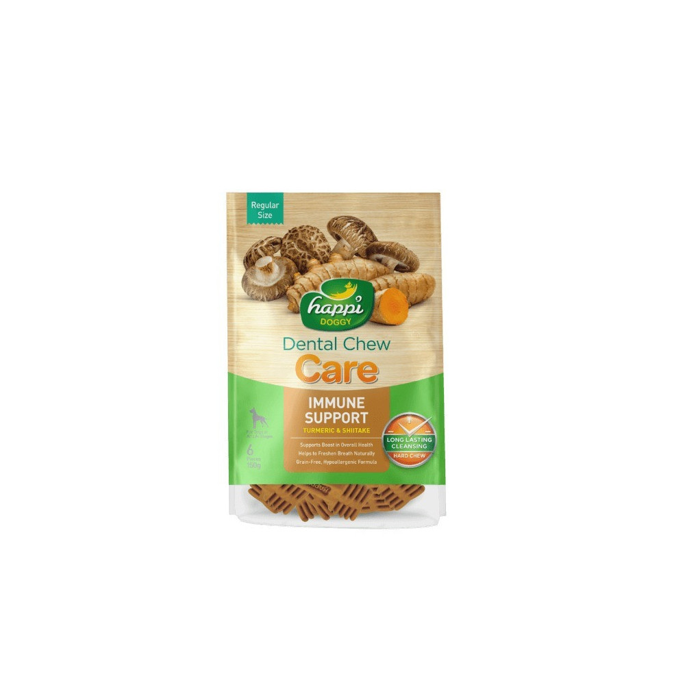 Happi Doggy Dental Chew Care-Immune Support, Turmeric And Shiitake, 4 Inch, 6 Pieces, 150 Gm