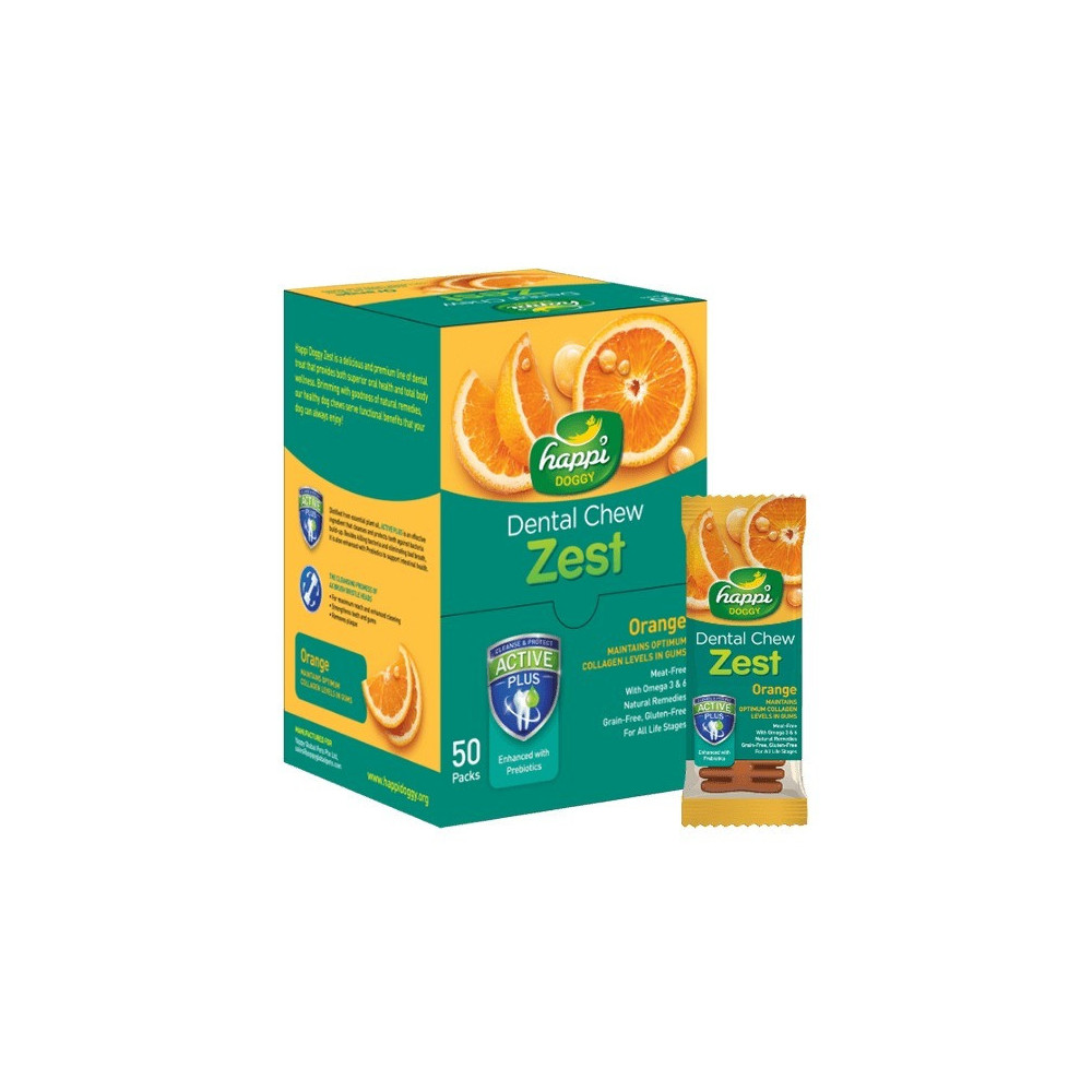 Happi Doggy Dental Chew Zest-Orange-4 Inch (Display Box-50Pcs)