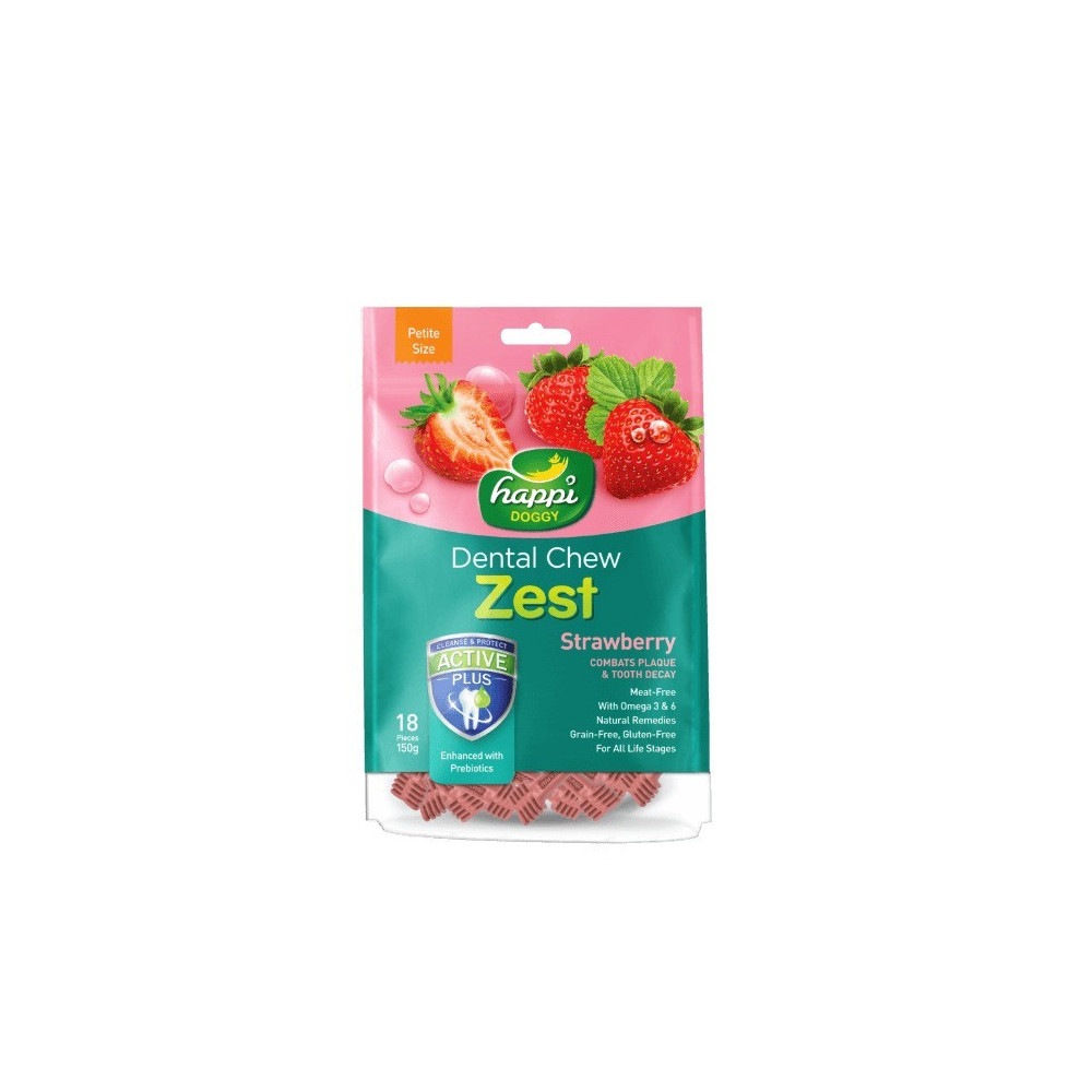 Happi Doggy Dental Chew Zest-Strawberry, 2.5 Inch, 18 Pieces, 150 Gm