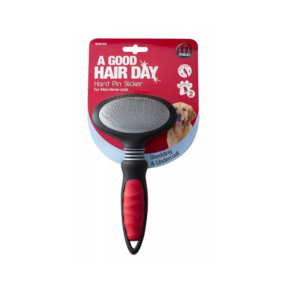 Mikki Hard Pin Slicker For Thick-Dense Coats, Small, Red/Black