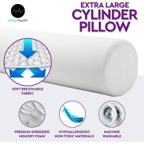 AllSett Health 2Xl Round Cervical Roll Cylinder Bolster Body Pillow With Removable Washable Cover, Premium Grade Memory Foam Ergonomically Designed Back, Neck And Spine Relief During Sleep, 47â€ In Long X 7.5â€ Wide
